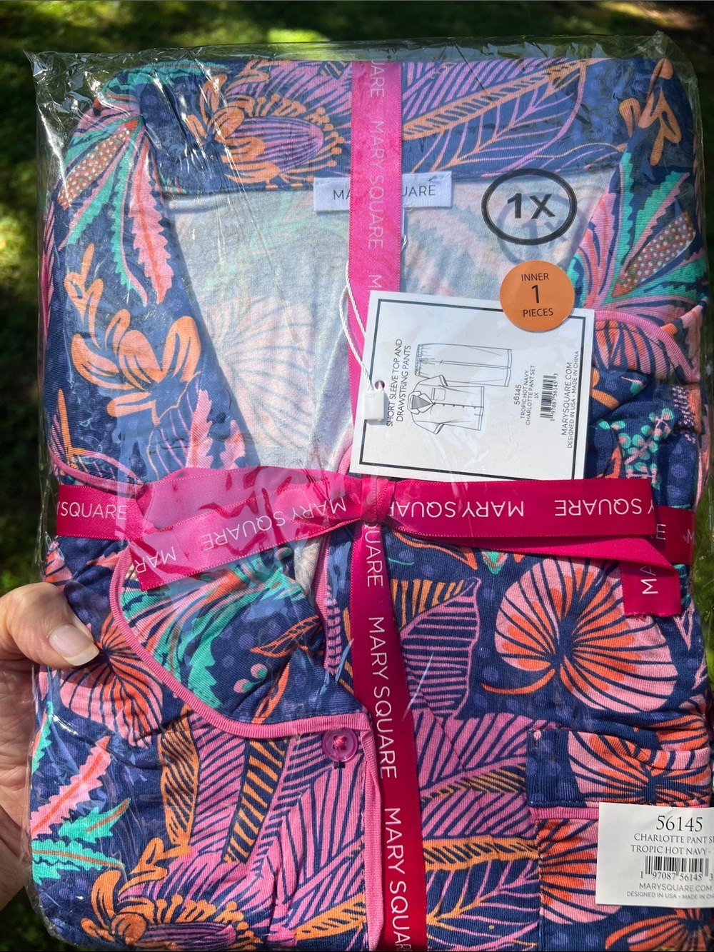 NEW MARY SQUARE charlotte top and pants set in tropic hot navy sz 1X